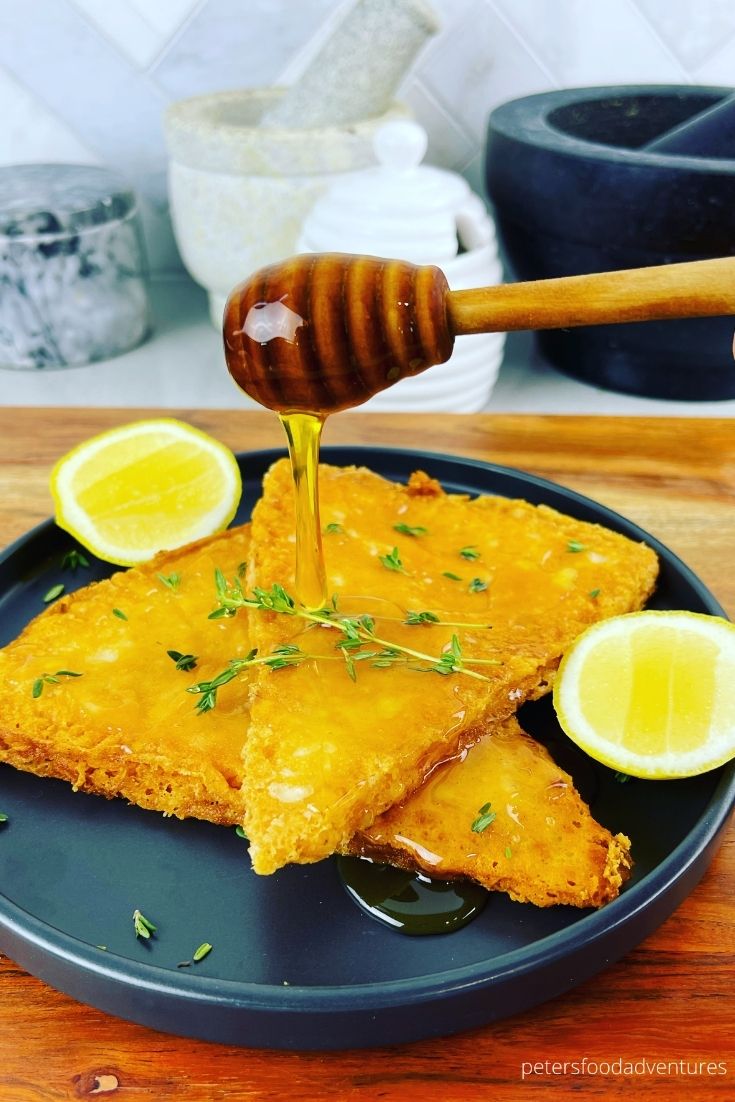 saganaki cheese with honey drizzle