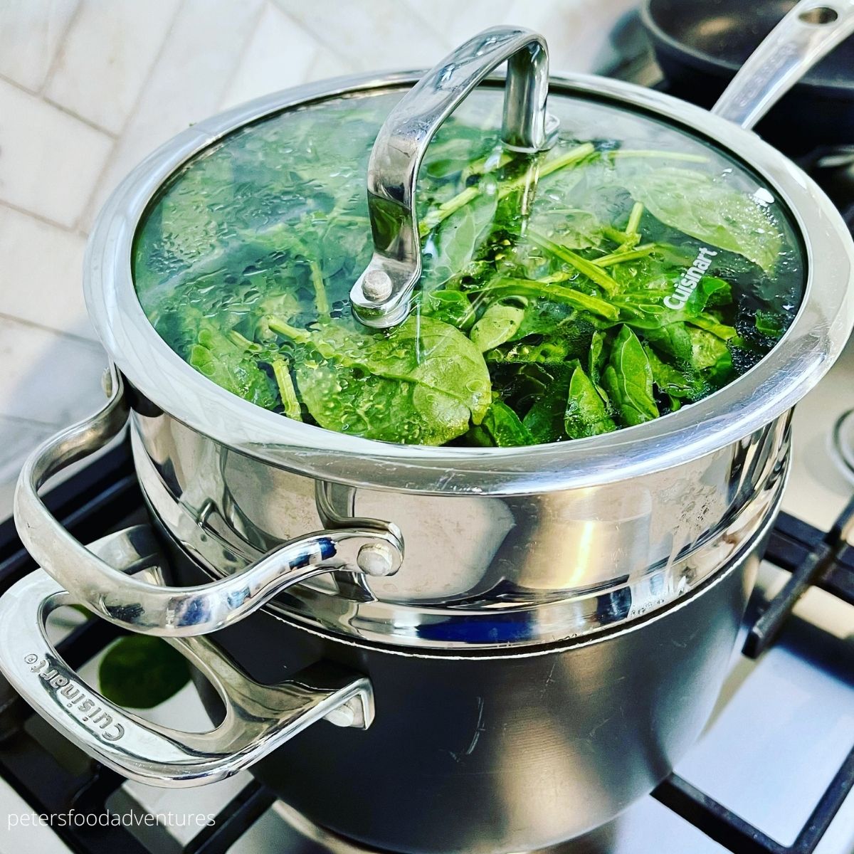 steaming fresh spinach