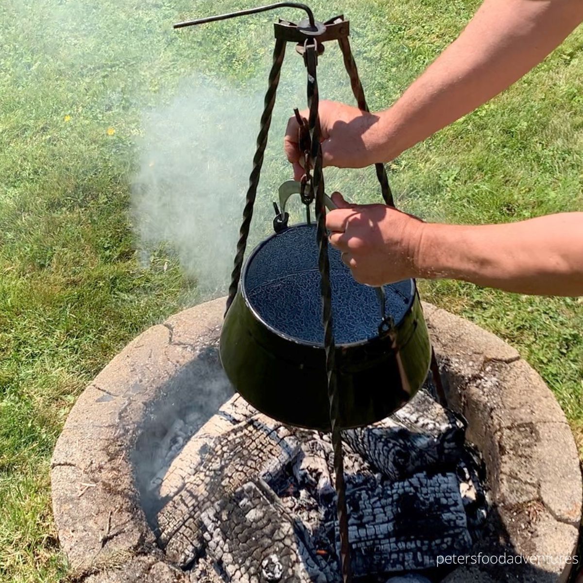 cooking cauldron over a fire
