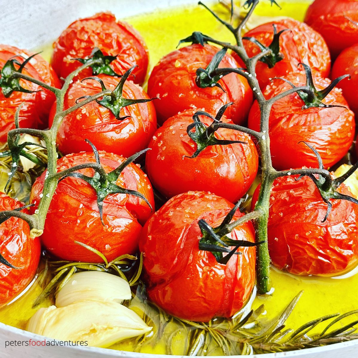roasted cherry tomatoes in a pan