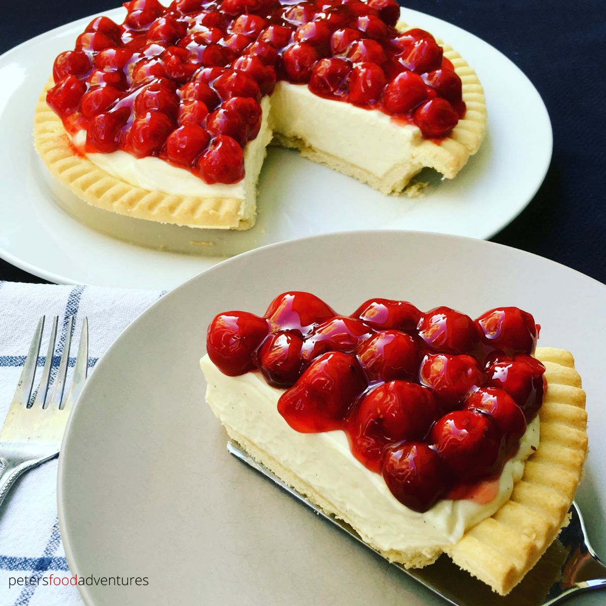 no bake cherry cheesecake on a plate