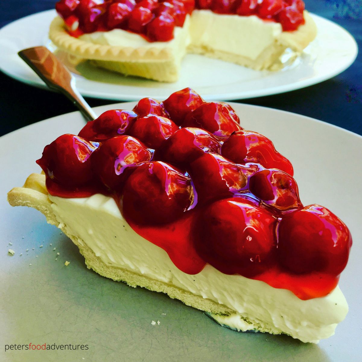 no bake cherry cheesecake on a plate