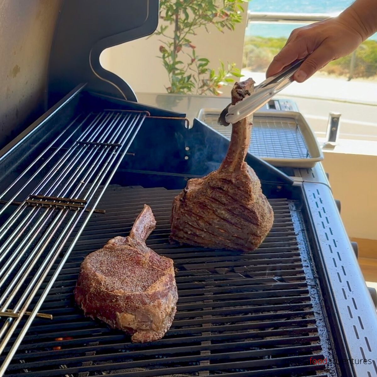 searing steak on bbq