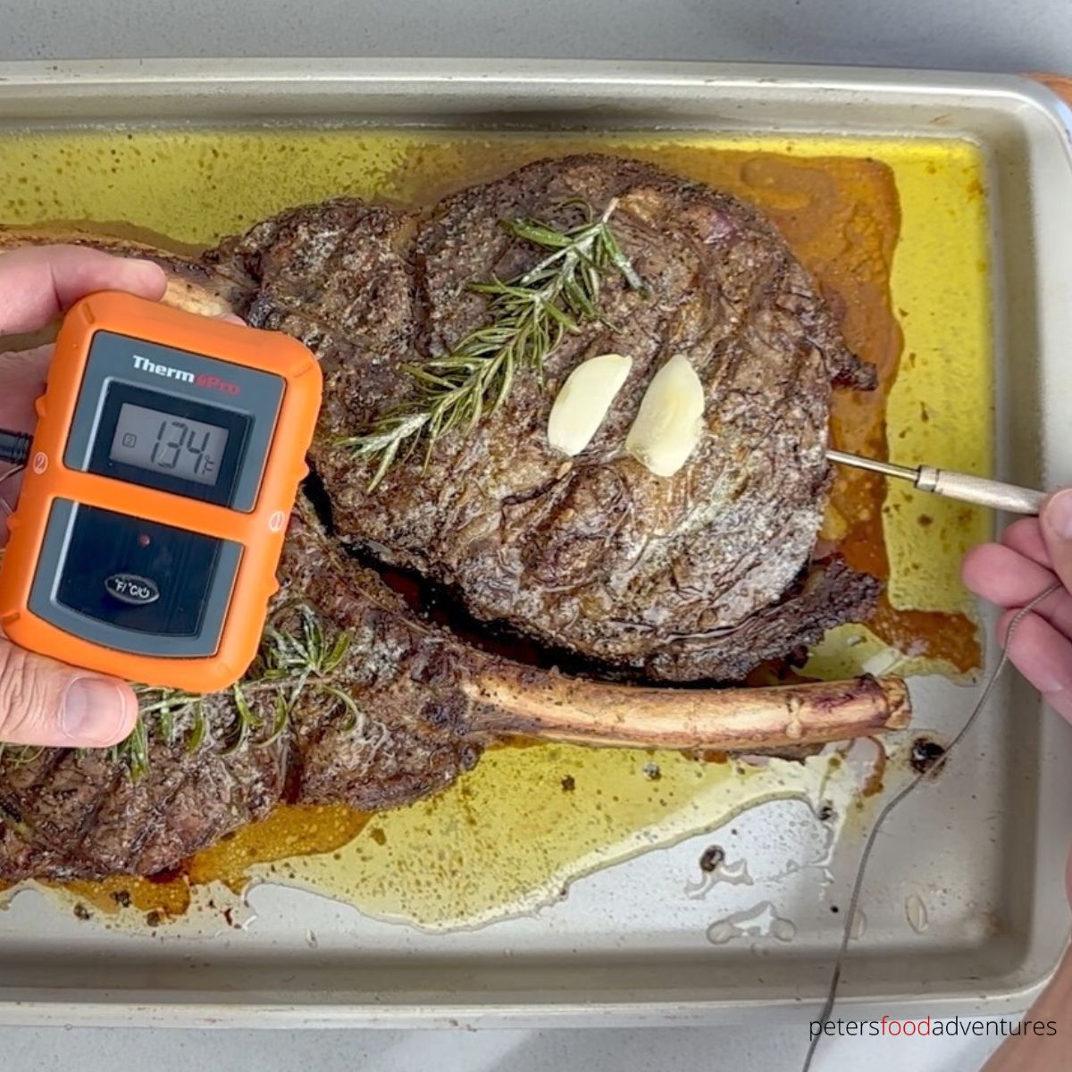 meat thermometer in steak