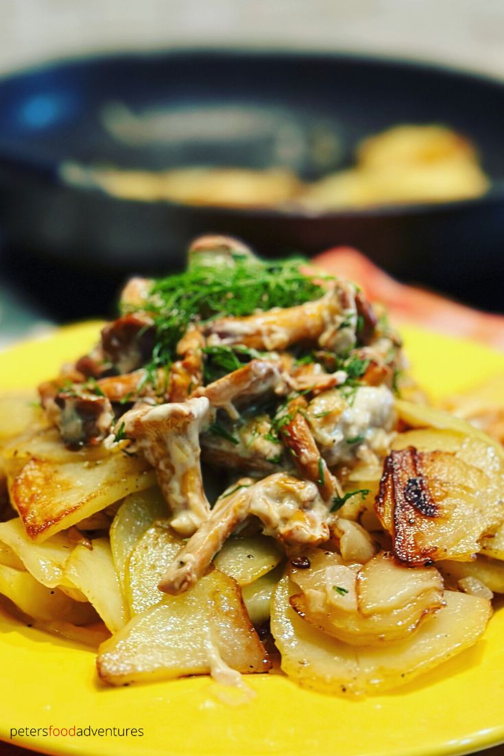 fried potatoes with mushrooms on a plate
