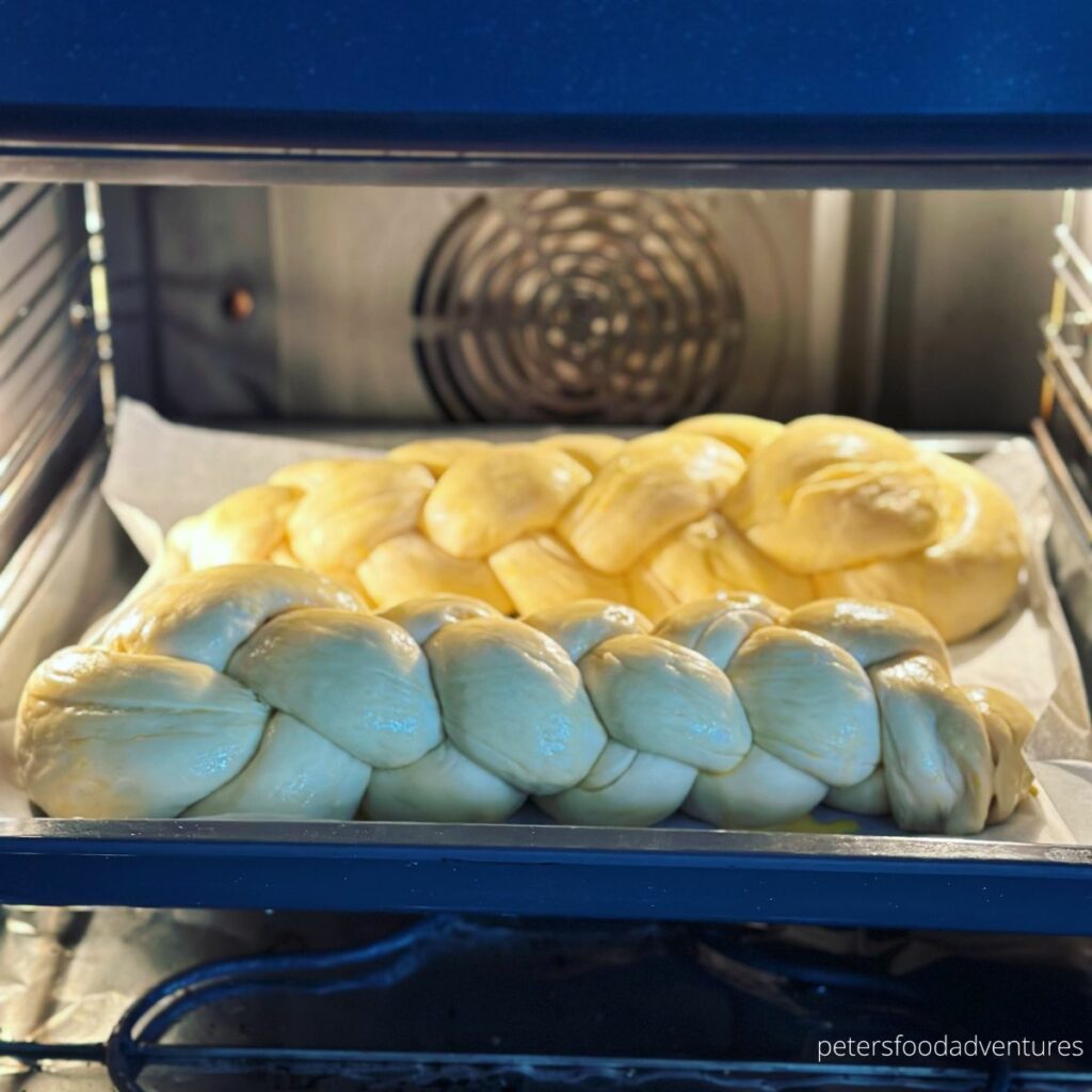 bread baking in oven