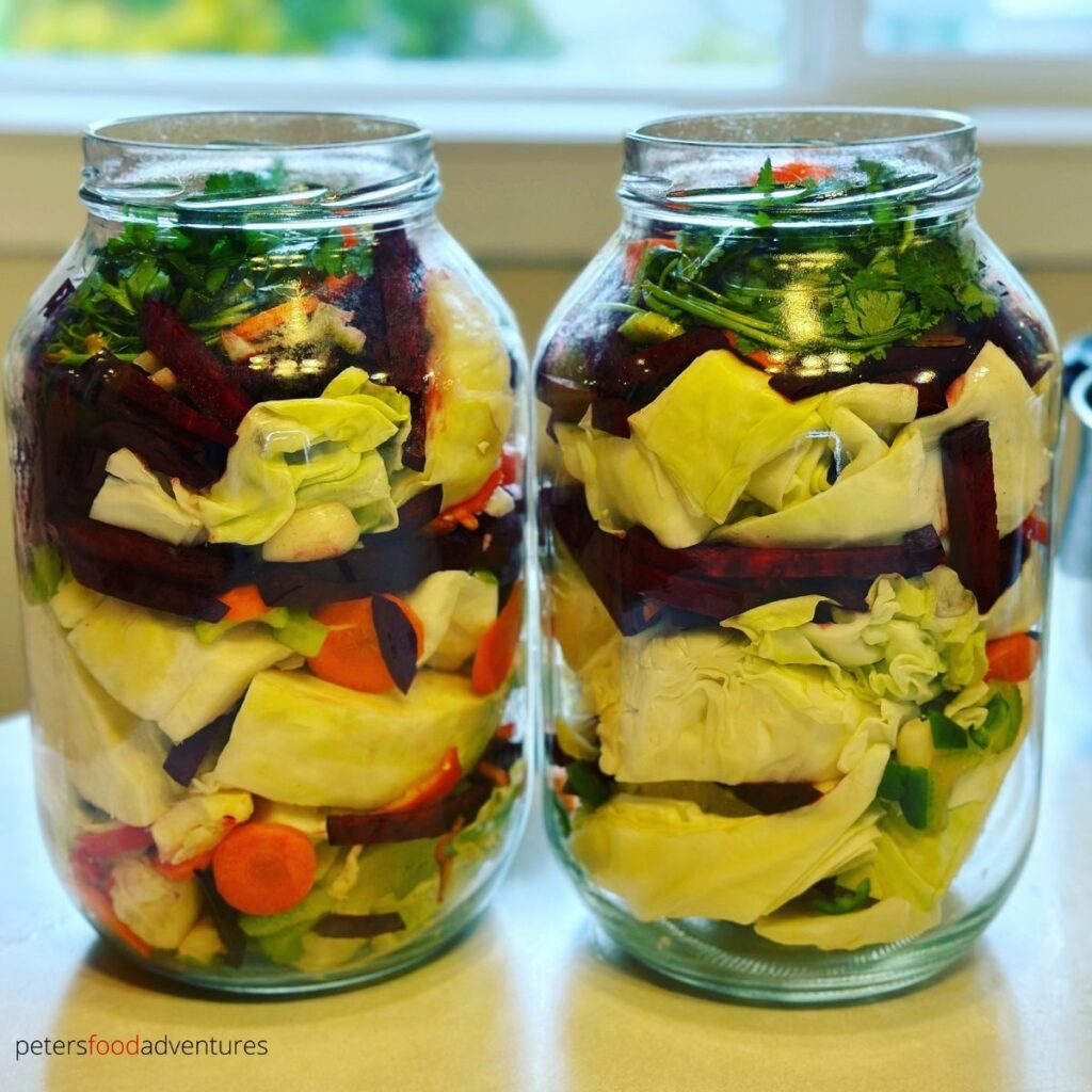 cabbage layered in jars