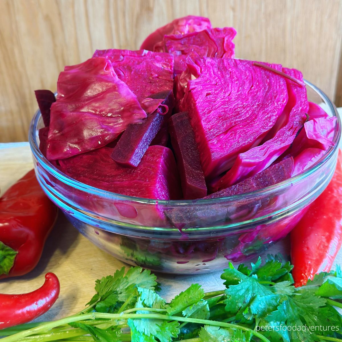 bowl of pink fermented cabbage
