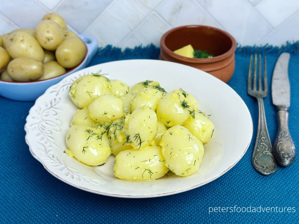 bowl garlic butter potatoes with dill