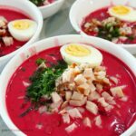 cold beet soup in bowl