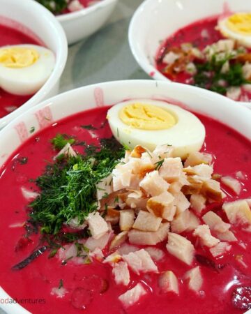 cold beet soup in bowl