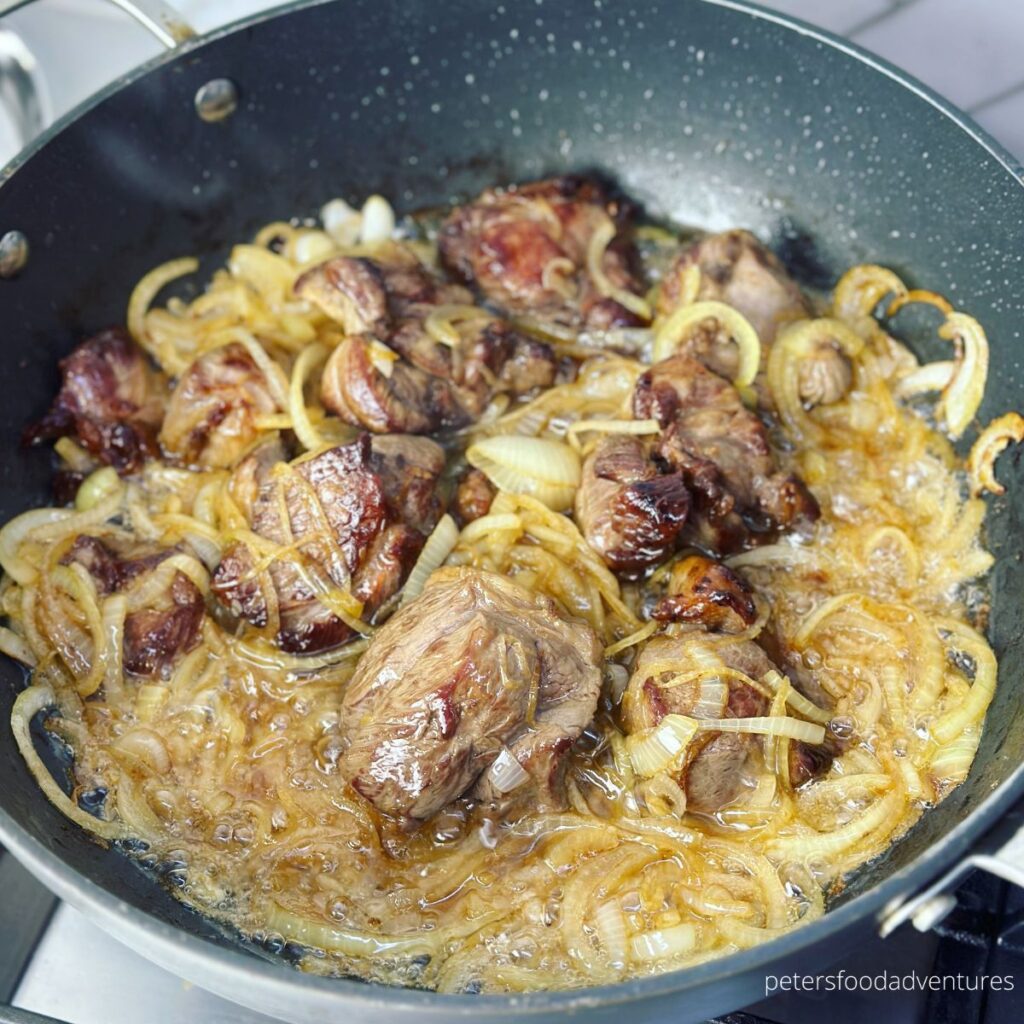 frying lamb and onion