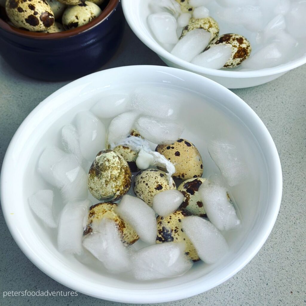 ice bath with quail eggs